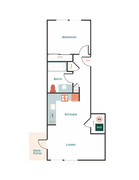 Floor plan for 1 bed, 1 bath, 687 sqft